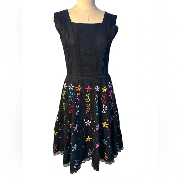 70’s Mexican embroidered floral dress - Picture 1 of 8